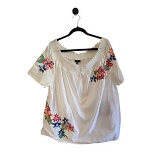 Talbots White Embellished Short Sleeve Blouse
